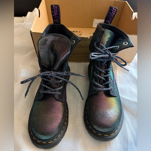 DOC MARTEN’S | Disco Iridescent Midnights Suede Leather Combat Lace Booties - Picture 7 of 7